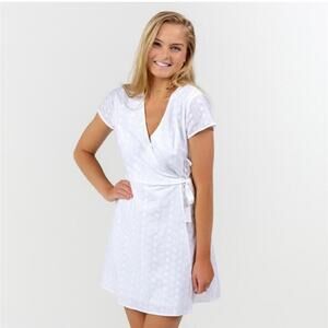 Miami Simone Eyelet White Faux Wrap Dress Spring Summer Vacation size Large